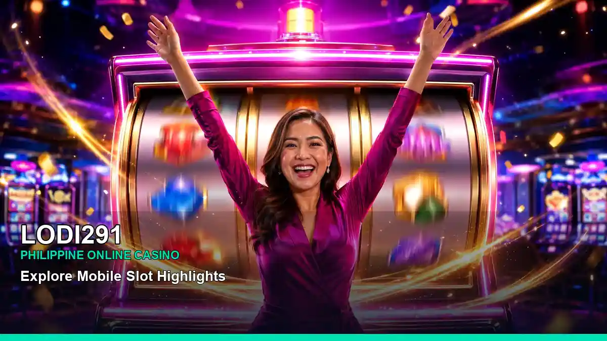 LODI291 Free Spins Slots featuring an adult Filipina casino host in a radiant scene