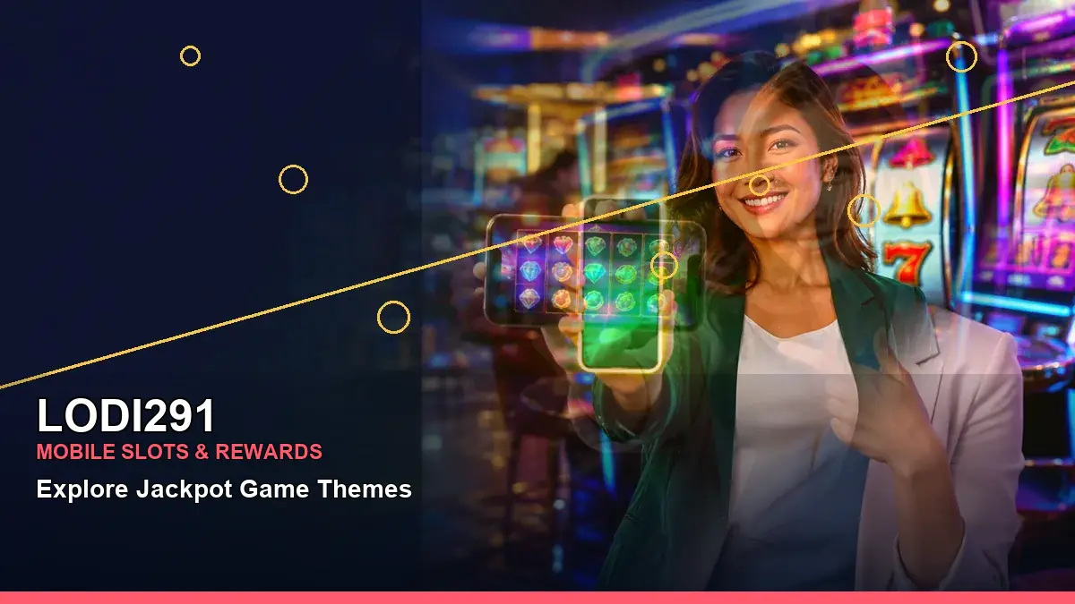 LODI291 casino interface with coin-themed visuals and an adult casino host positioned on the right